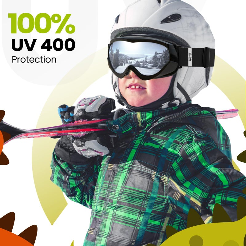 OutdoorMaster Kids Ski Goggles, Snow Goggles for Boys & Girls with 100% UV Protection (Black Frame + VLT 10% Grey Lens with REVO Silver) - Image 3